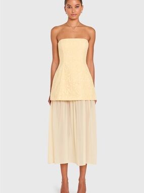 Amanda Uprichard Strapless Midi Dress in Pale Yellow